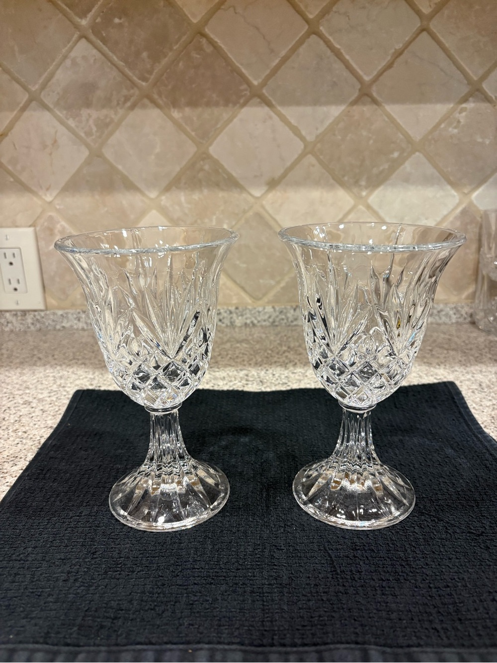 Set of 2 Crystal By Crystal Open Hurricane / Vase/ Sconces/ Water Goblet